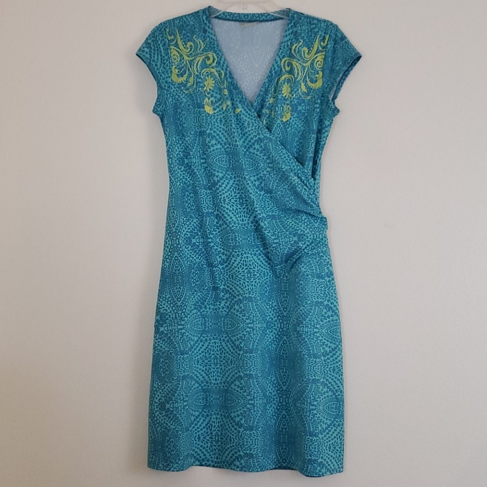 Athleta Teal Print Short Sleeve Dress31 - M